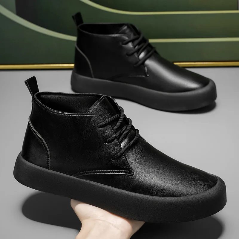 New Fashion Trend Men's Casual Single Shoes British Style Men's Short Boots Versatile Youth Leather Shoes