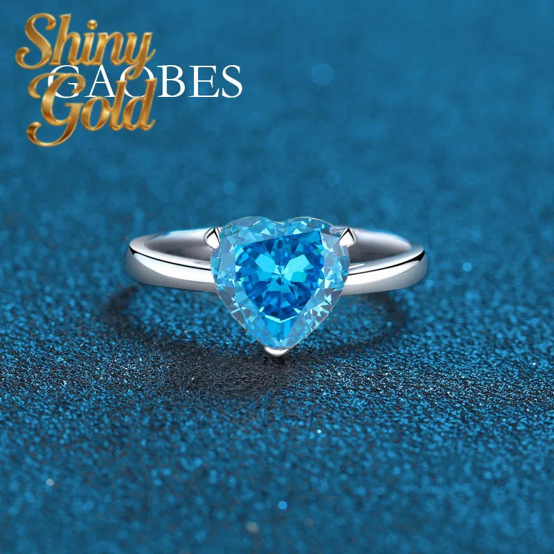 

ShinyGold Luxury Solid Platinum PT950 Women's Ring Ice Flower Cut Sea Blue Pink Diamond White Diamond Inlaid Love Single Dia