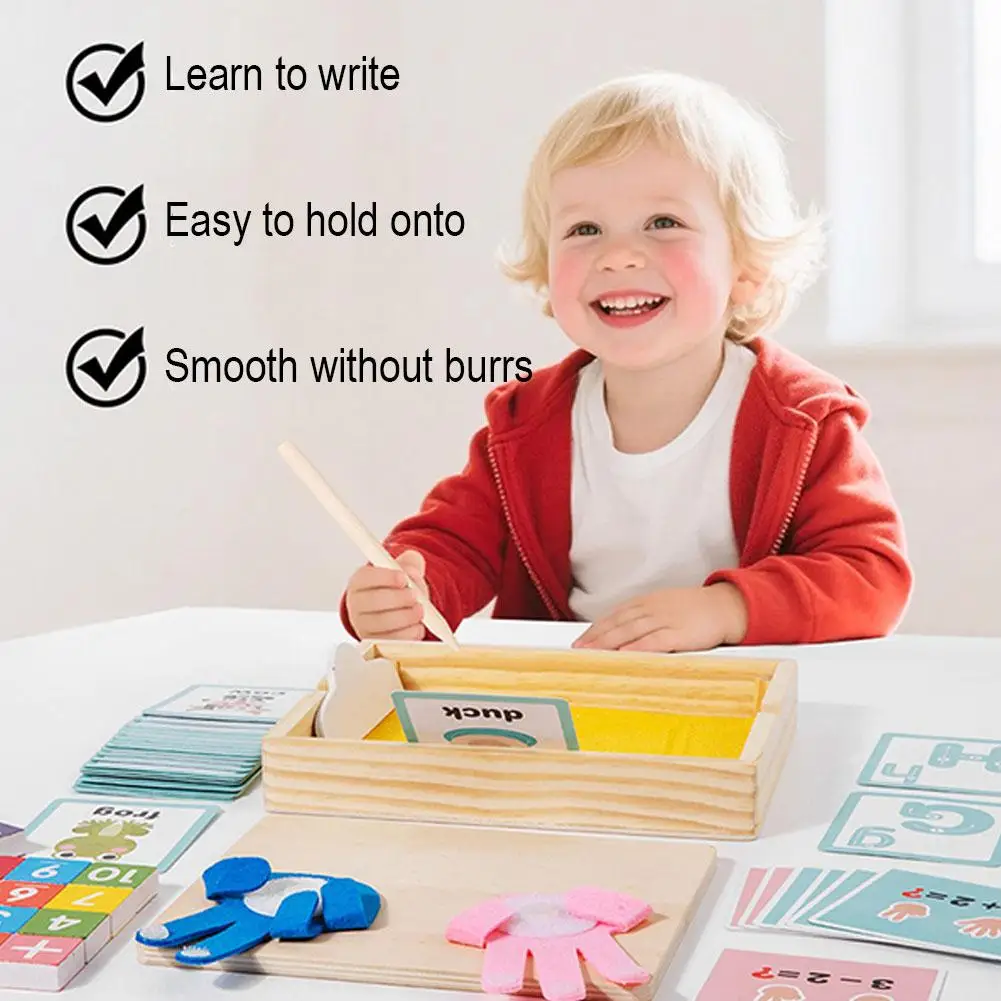 Bandeja de arena de madera con bolígrafo de madera para escribir letras y números, juguetes educativos para edades tempranas, juego de fiesta, juguetes de matemáticas