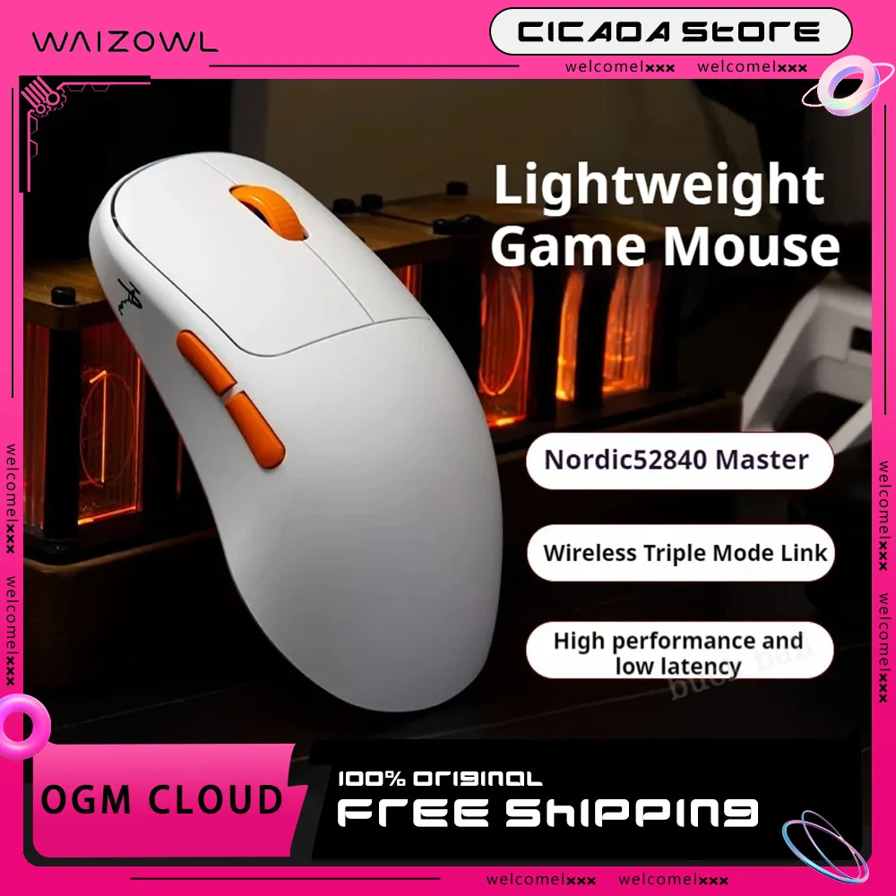 

Игровая мышь Waizowl Ogm Cloud, легкая беспроводная мышь 2,4 г, Bluetooth, 3 режима Paw335, 32000 точек на дюйм, 4k, офисная геймерская мышь на заказ Csgo