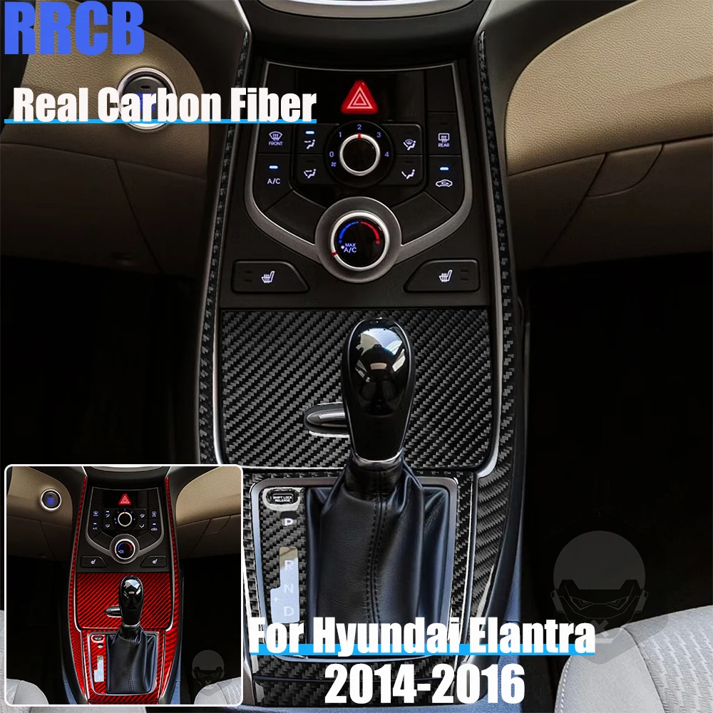 

Real Carbon Fiber Car Accessories Gear Shift Panel Set Decorative Trim Soft Cover Sticker For Hyundai Elantra 2014 2015 2016