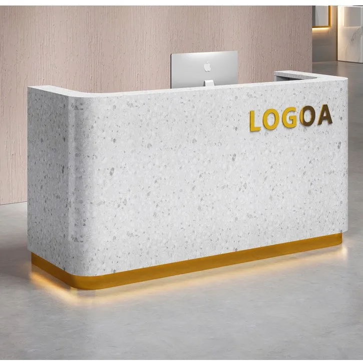 White Gold Baseboard With Led Light Counter Bar For Beauty Salon Reception Table Cash Register Company Reception Desk