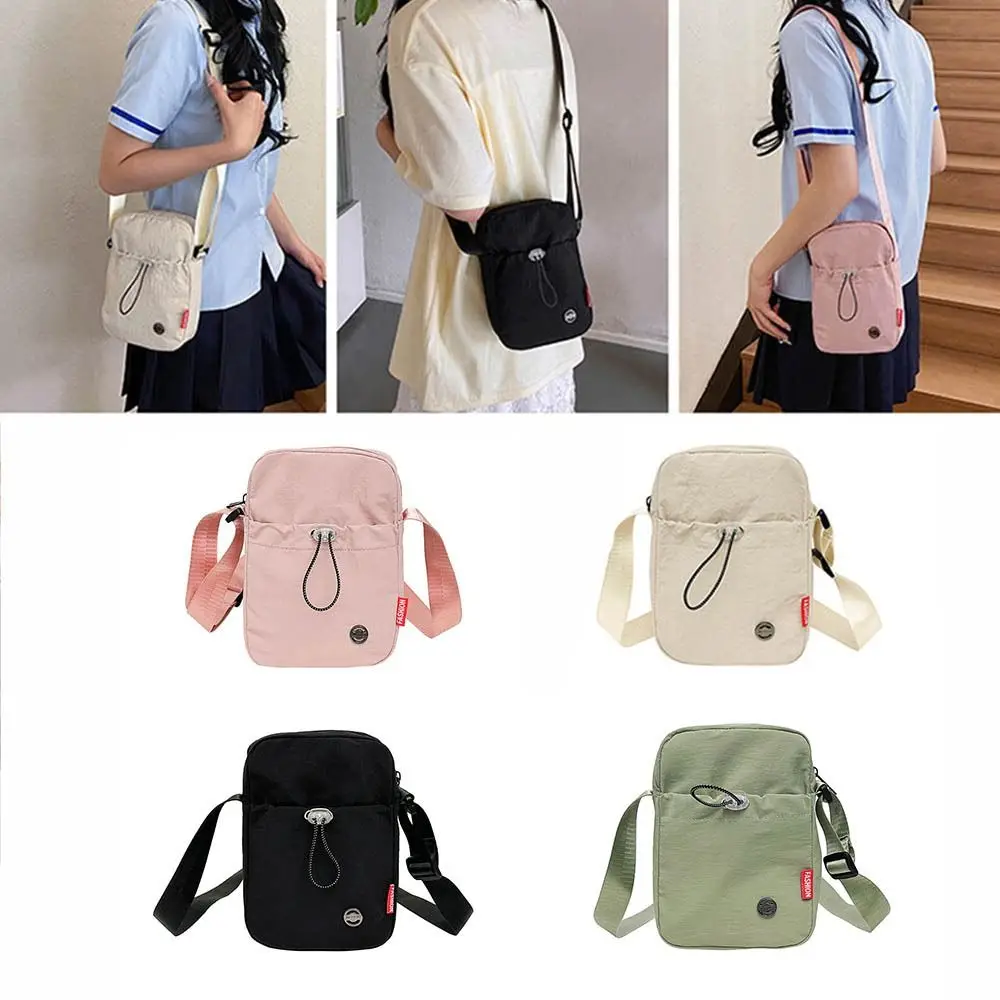 

Solid Color Drawstring Crossbody Bag Korean style Waterproof Nylon Shoulder Bag Lightweight Nylon Water Cup Bag Student