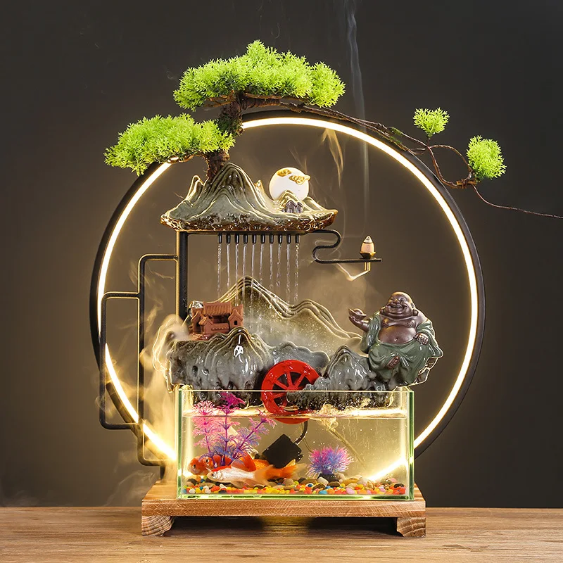 Lucky creative circulation, flowing water, glass fish tank, living room, TV cabinet, decorative home ornaments, housewarming