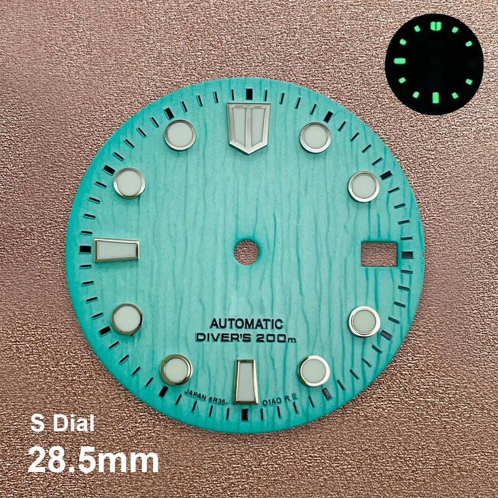 28.5mm S Logo Dial Suitable For NH35/NH36/7S/4R Japanese Movement C3 Green Luminous High-Quality Watch Modification Accessories