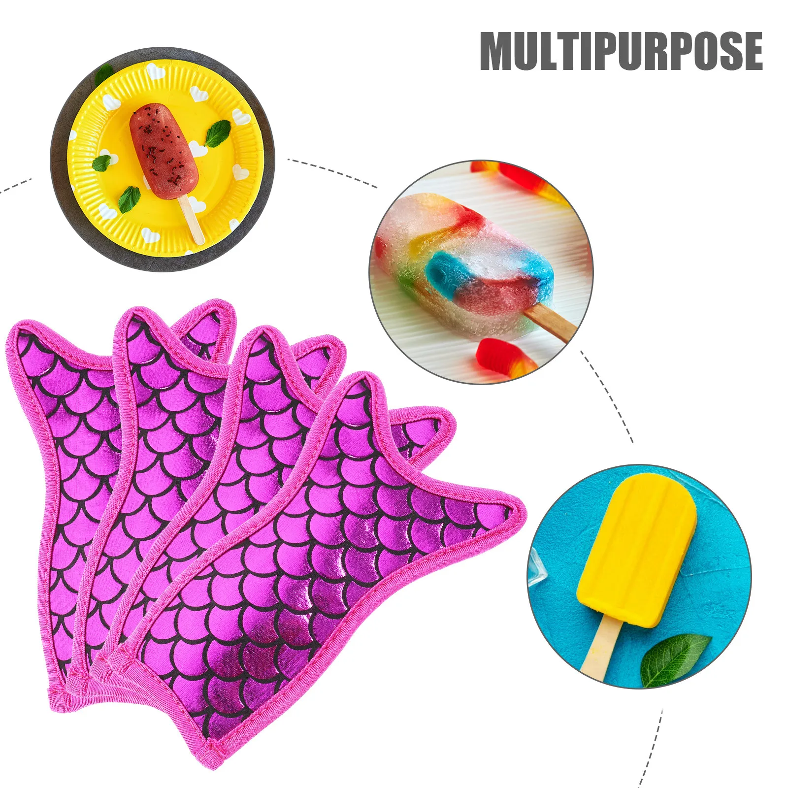 4Pcs Insulated Ice Sticks Holder Mermaid Style Reusable Stick Sleeves Protective Covers for Ice Pop Yogurt Bars Cool
