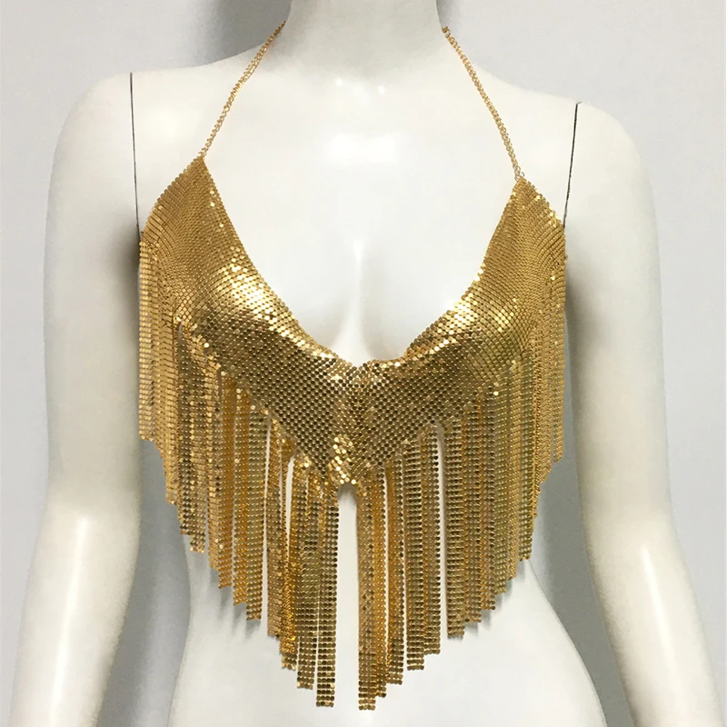 Großhandel Frauen Crop Top V-ausschnitt Quaste Metall Leibchen Weste Nachtclub Mädchen Kurze Tank Tops Bodycon Mode Schmuck Y2K Kleidung – Detail 10