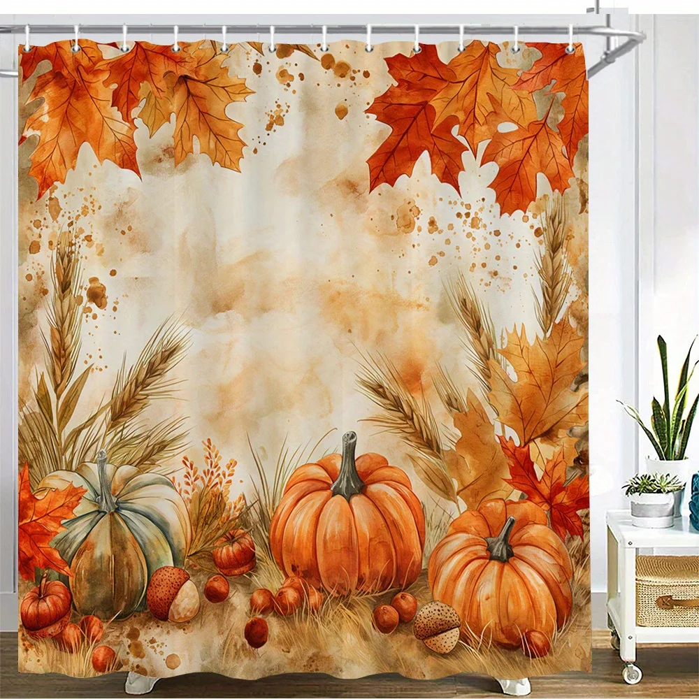 1pc Autumn Leaves Shower Curtain with Rustic Maple Design - Washable Polyester Bathroom Curtain, Seasonal Home Decor for Fall, M