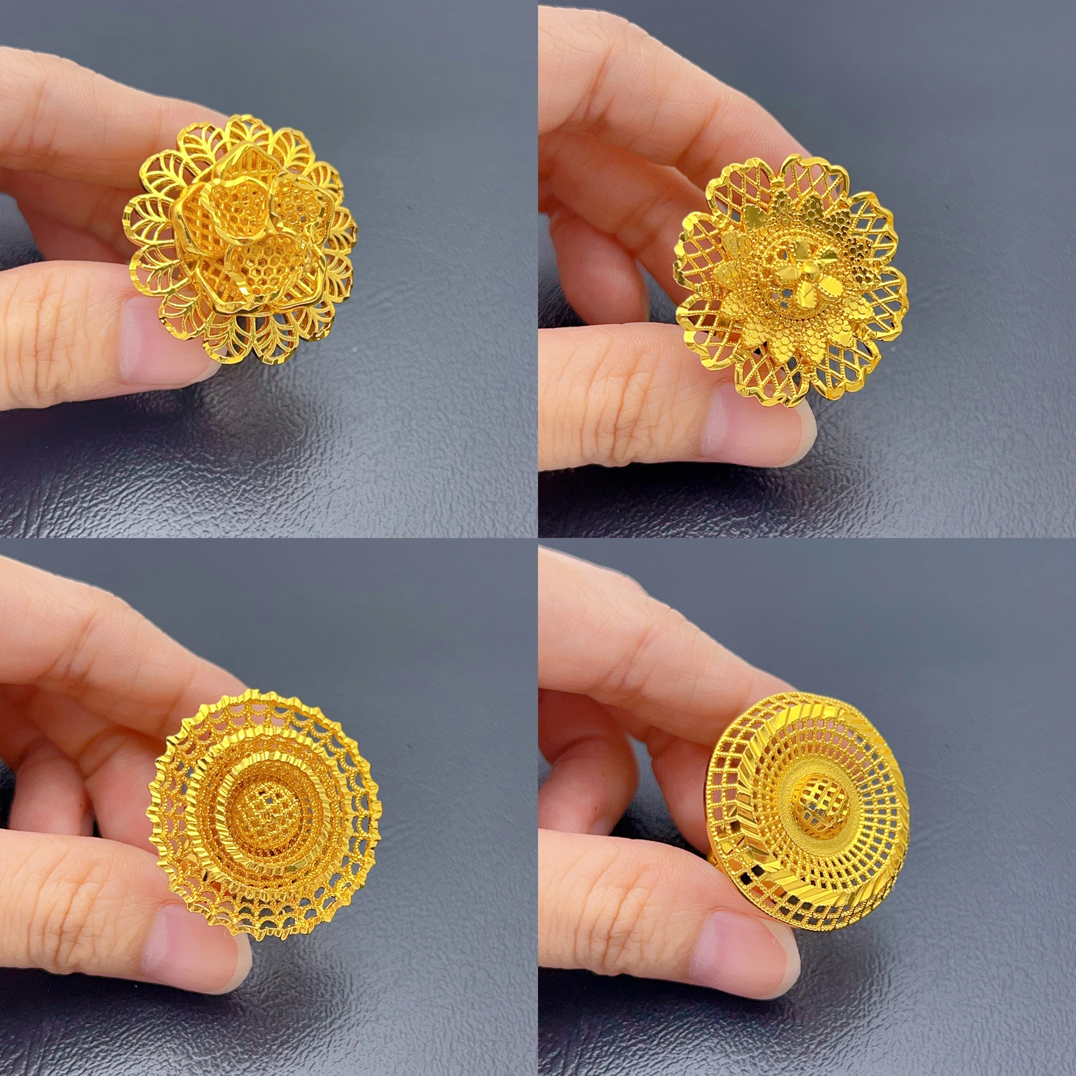 ANIID Arab Gold Plated Big Rings For Women Resizable Dubai Wedding Jewelry Ethiopia African Party Gift Nigerian Big Jewellery
