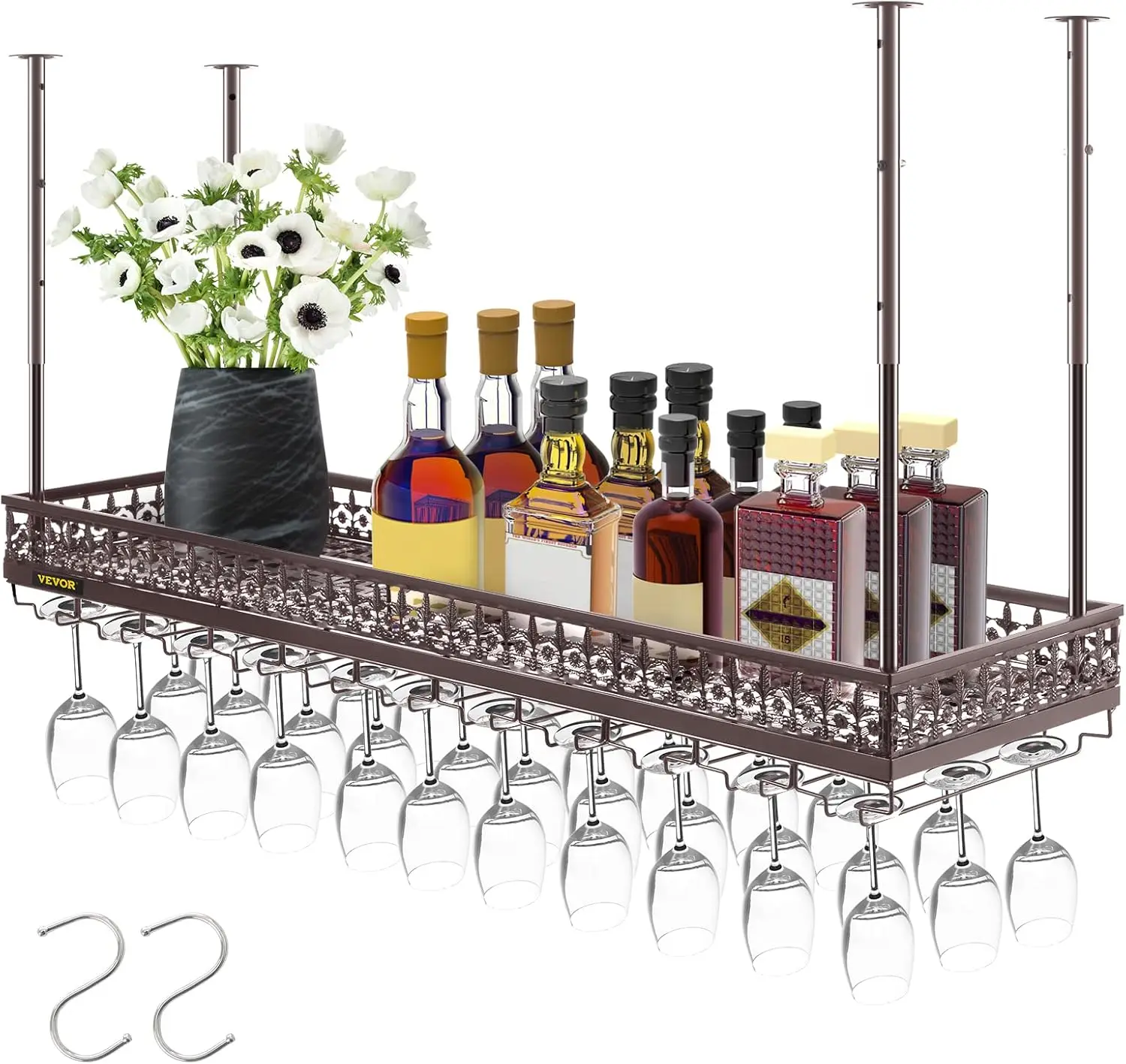 

Ceiling Wine Glass Rack, 46.9 x 13 inch Hanging Wine Glass Rack, 18.9-35.8 inch Height Adjustable Hanging Wine Rack Cabinet