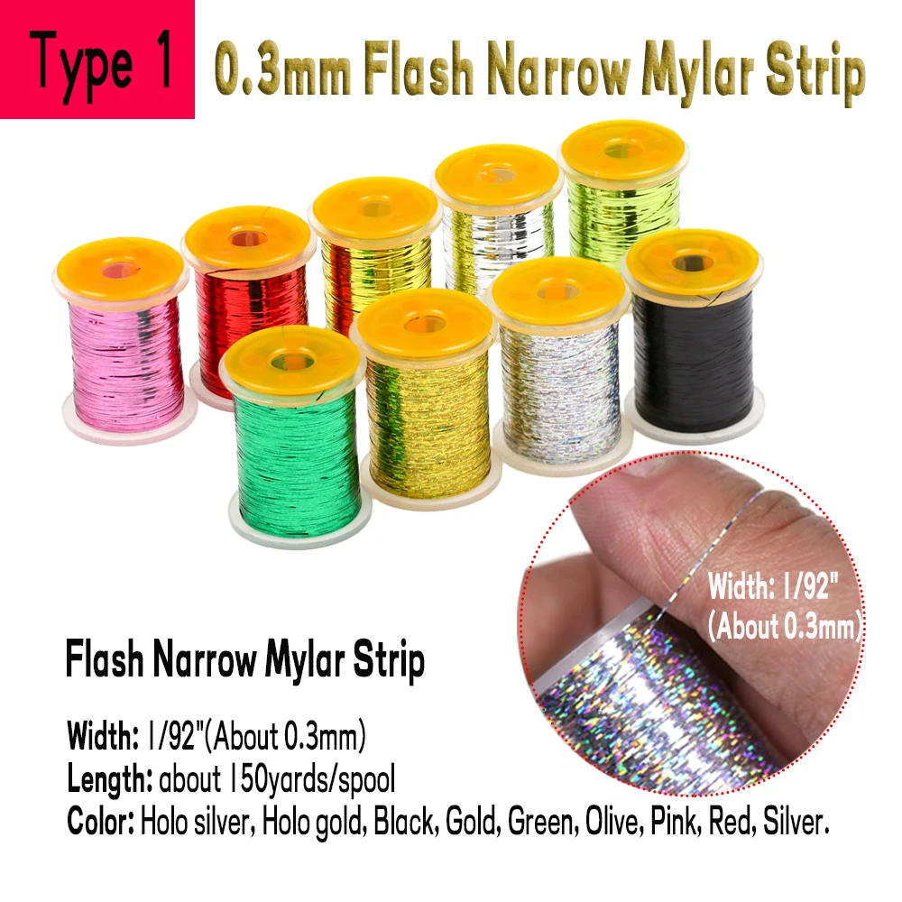 Wifreo 0.3mm/1mm Holographic Tinsel Fly Tying Flat Mylar Tinsel Flash Tape Material for Streamer Flashback Nymphs