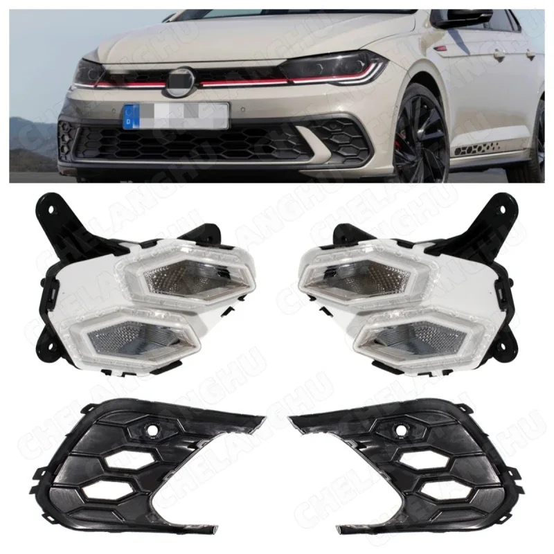 1Pair LED Fog Lights Grid For VW Polo GTI 2021 2022 2023 2024 Car Accessories Fog Lamp And Grille 2G0941055 2G0941056