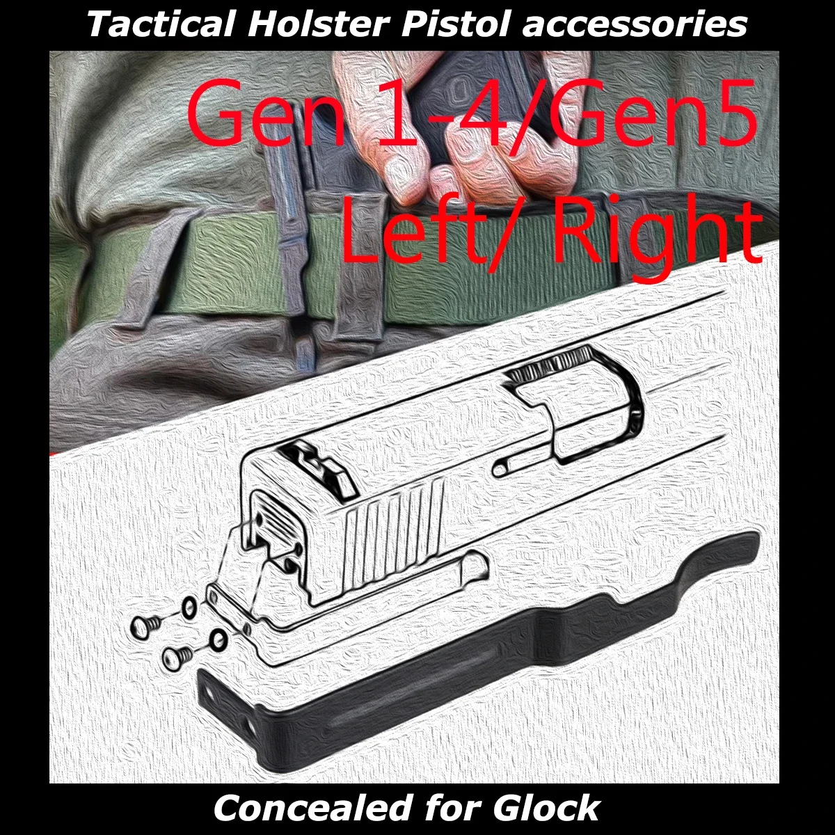 Concealed Carry Gun Belt Clip Kit for Glock Clip Slide Holster Pistol 17 19 22 23 24 25 26 27 28 31 32 33 34 35 36 Left or Right