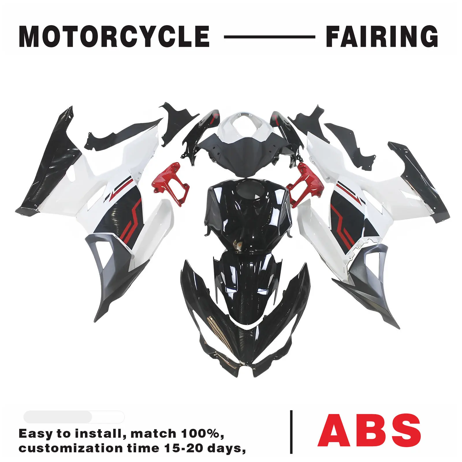 ABS Fairings Kit for Kawasaki Ninja 400 EX400R 2018 - 2023 Bodywork White Black