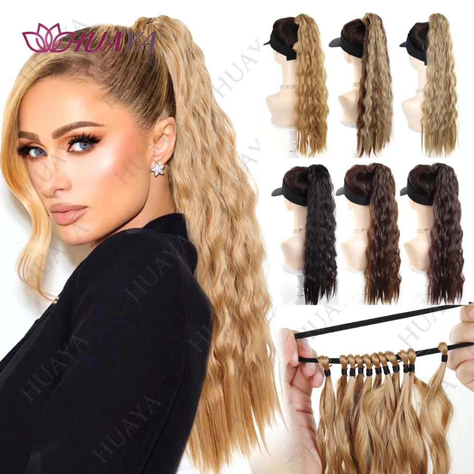 Ponytail Extensions, Elastic Band Ponytail Heat Resistant Extension For Women, Long Wavy Wrap Synthetic Pony Tails Daily Cosplay