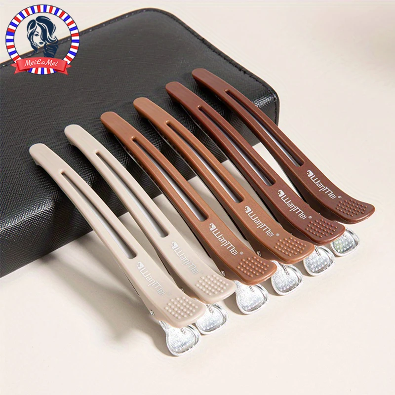 6Pcs Brown Hair Clips Hairdressing Clamps Claws Section Clips Barber Crocodile Hairpin Salon Styling Tools Hair Accessories