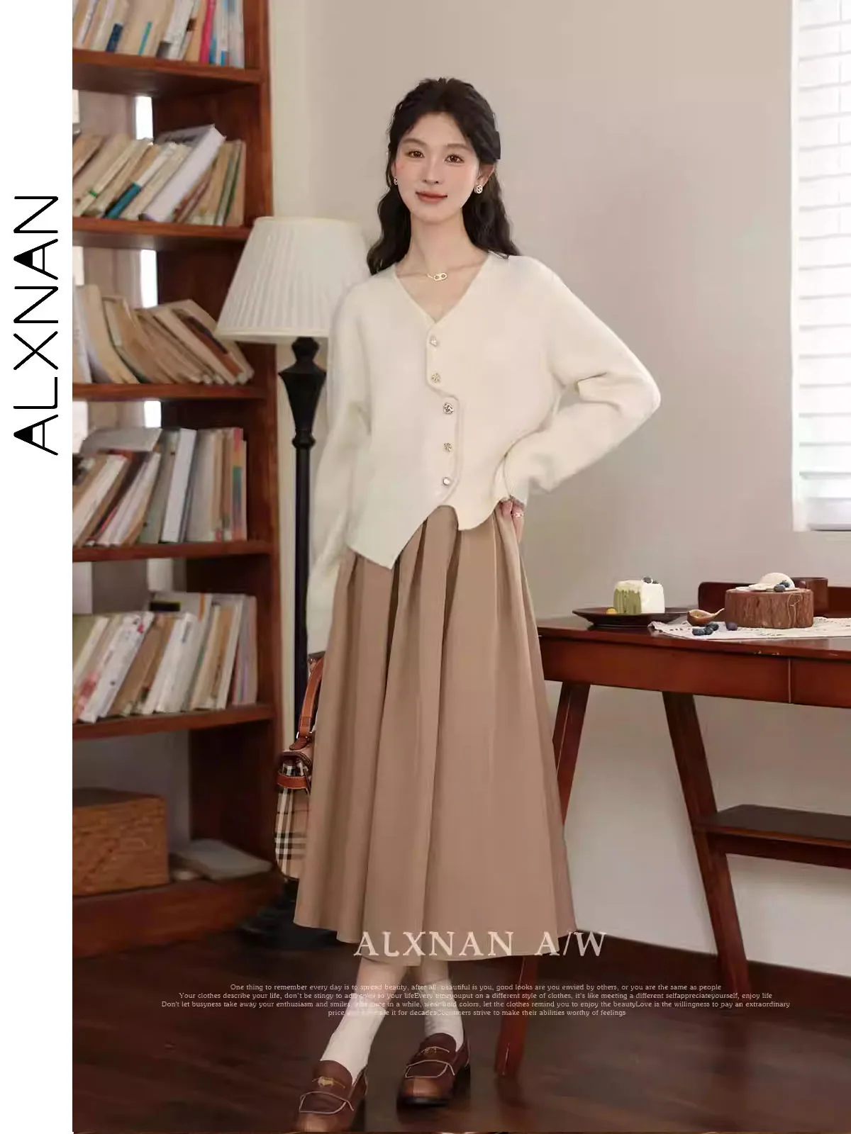 

ALXNAN Women's Pullovers V-neck Irregular Chic Buttons Elegant Sweater 2025 Fall Winter Warm Loose-fit Long Sleeve Tops LXN31890