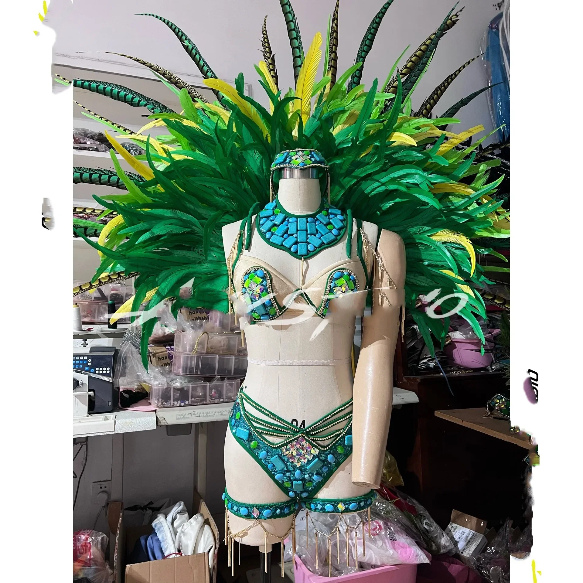 Shang Yan Paradise Tour Samba Savage Summer Jungle Sexy Flash Diamond Feather GOGO Costume