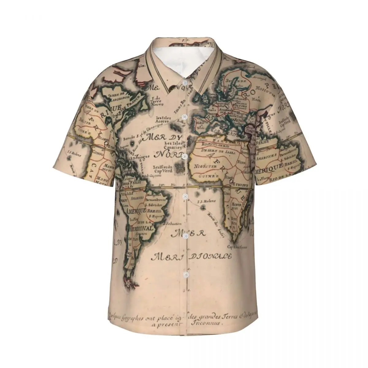 Old World Map 1714 Beach Shirt Country Map Hawaiian Casual Shirts Man Loose Blouses Short Sleeve Harajuku Graphic Clothes