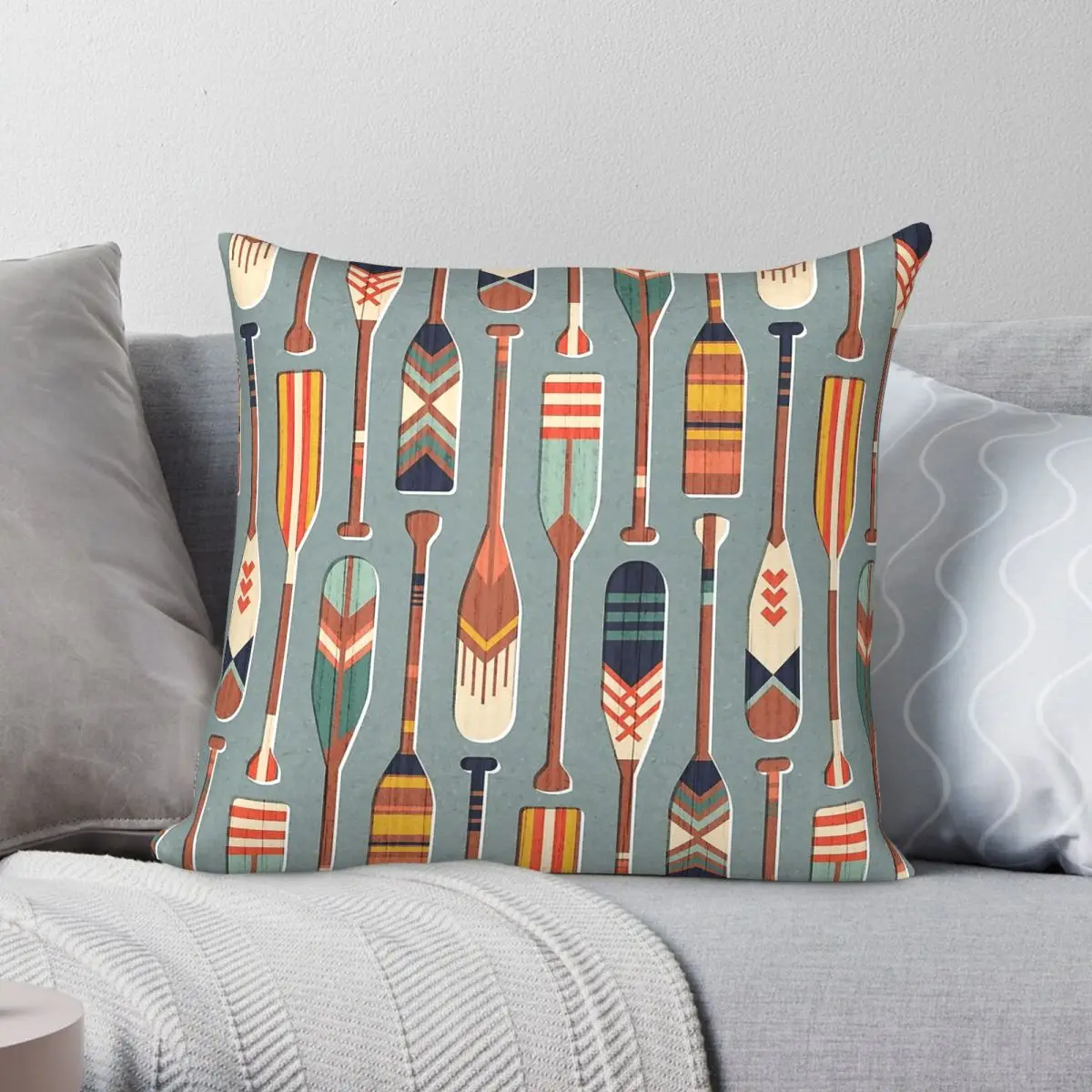 Paddle On Morning Blue Square Pillowcase Polyester Linen Velvet Printed Zip Decor Home Cushion Cover 18