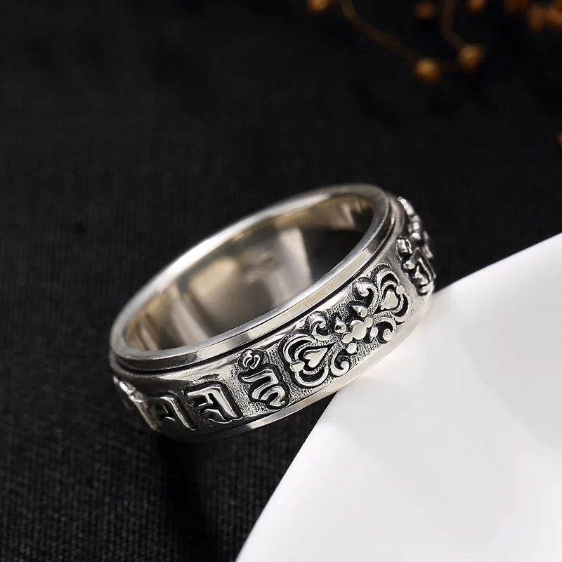 

Retro relief domineering fashion rotatable pure silver ring S925 couple ring Valentine's Day gift preferred