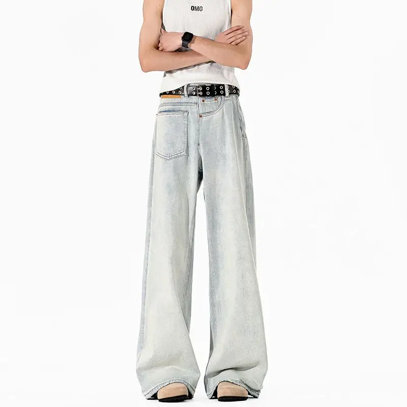 Retro American Washed Distressed Denim Jeans Low Waist Men Women High Sense Versatile Pants Trendy inside out Jeans