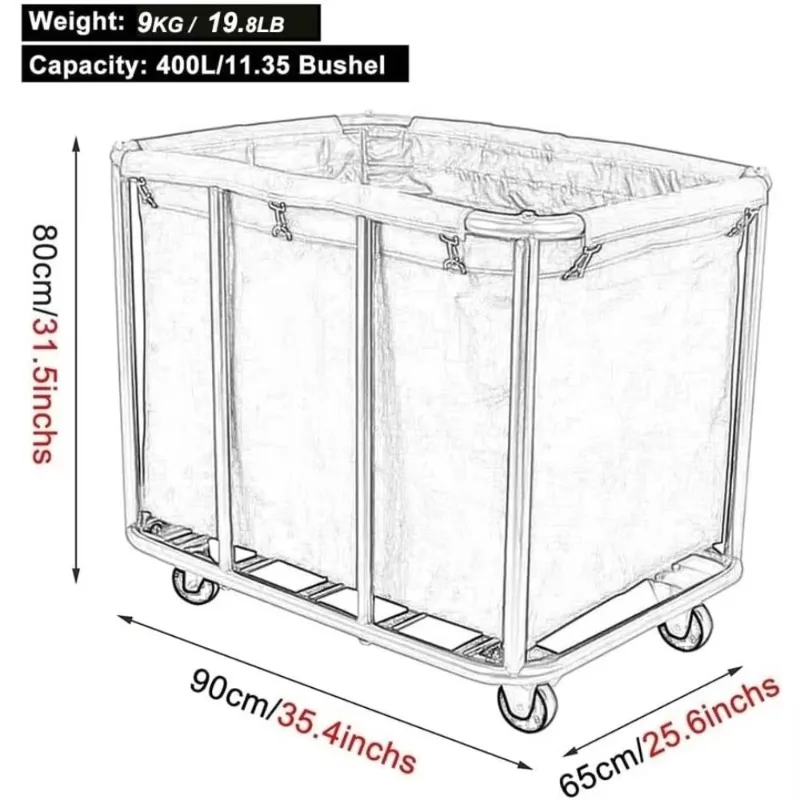 

Large Laundry Cart with Wheels, Heavy Duty Rolling Storage Basket 330Lb Load Truck for Family or Commercial Hotels and Hospital