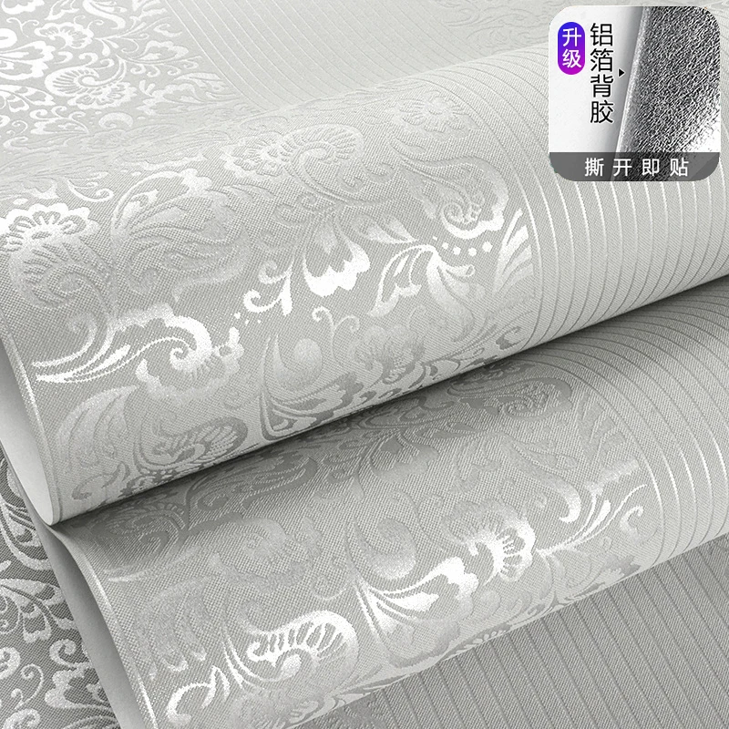 Self Adhesive Non-woven Stripe Wallpaper European Floral Patterns Solid Color Wall Paper Stickers for Living Room Bedroom Decor