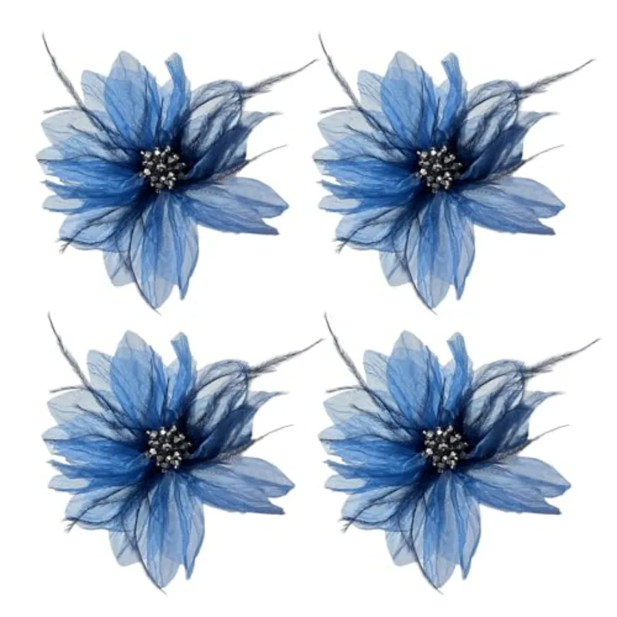 Sanrich Women's Brooches 4pcs Organza Flower Feather Hair Clip Dancer Pin up Mexican Hair Flowers Clips Hairpin Brooch Tea Part