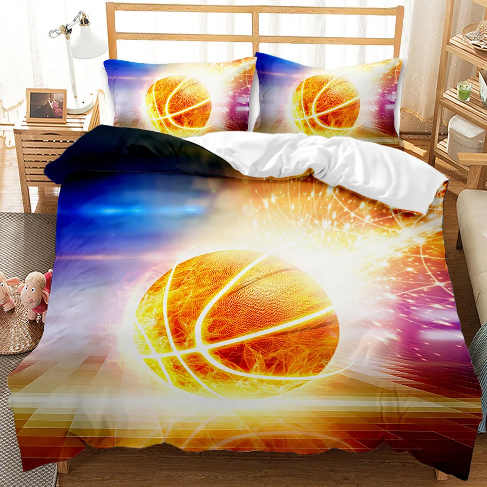 Sports Basketball Fire Pattern Duvet Cover for Boys and Teens