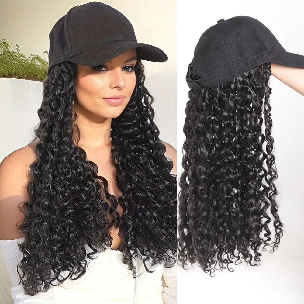 

Aosiwig Synthetic Baseball Cap Wig Long Kinky Curly Hat Wigs Extensions For Women Black Brown Hair Party Halloween Daily Use