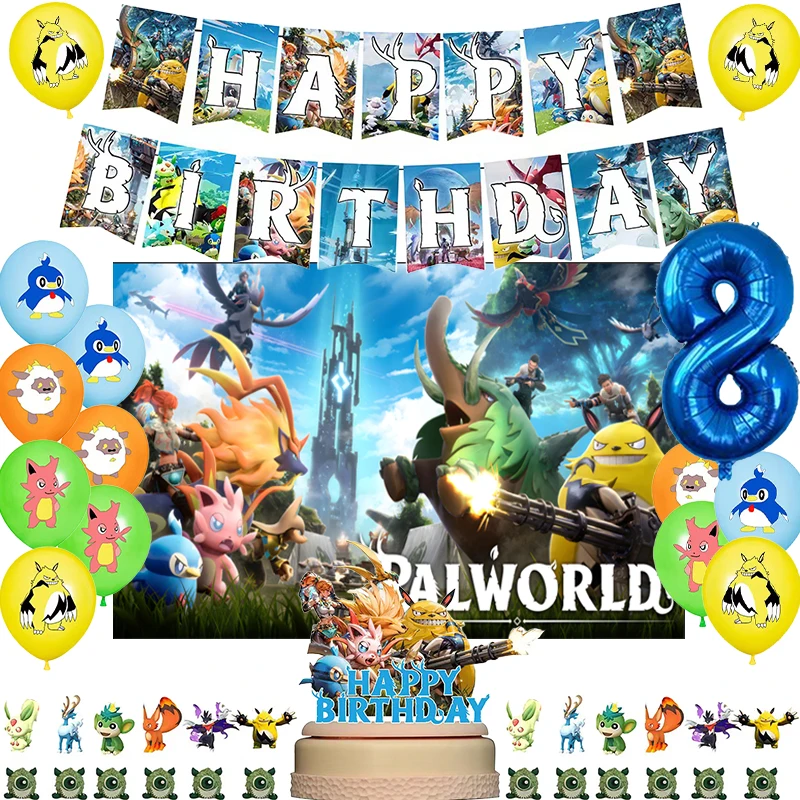 palworld Birthday Party Supplies Balloon Banner Tableware Cake Topper Party Decoration Baby Shower