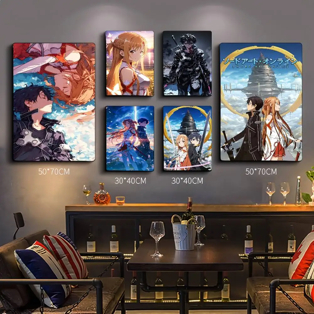 Póster de Anime Clásico de Sword Art Online, Adhesivo de Papel Impermeable para Decoración de Paredes de Cafeterías, Bares y Habitaciones