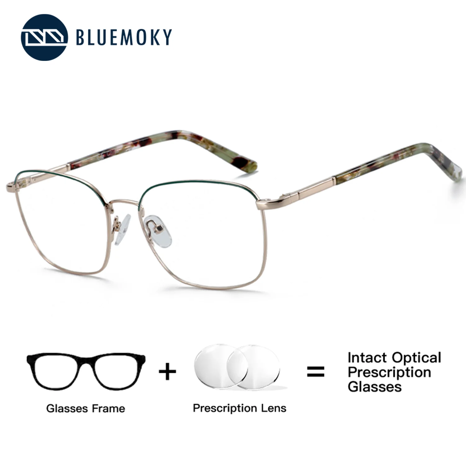 

BLUEMOKY Metal Square Prescription Glasses,Women Rectangular Optical Eyeglasses with Recipe Progressive Multifocal Myopia Lenses