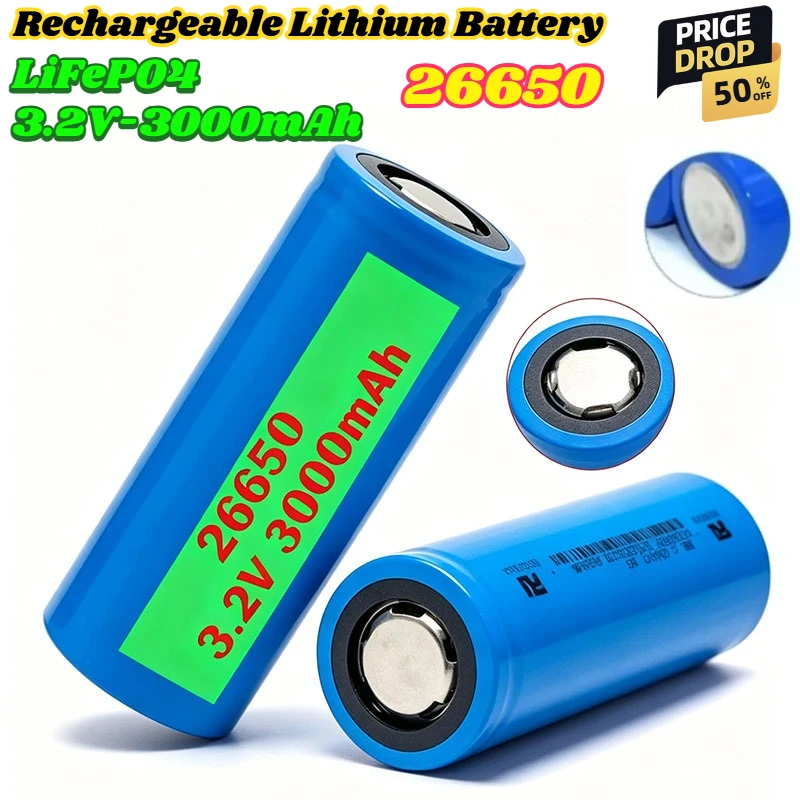 26650 LiFePO4 3.2V 3000mAh Rechargeable Lithium Iron Phosphate Battery for Strong Light Lamps Mining Lamps Electric Tools