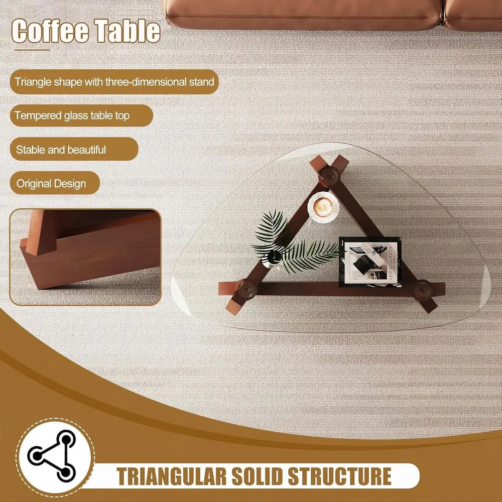 ミッドセンチュリーモダンウォールナットコーヒーテーブル、35.5 x 27.5 x 15.7、ガラストップ、素朴なブラウン、リビングルームや狭いスペースに最適