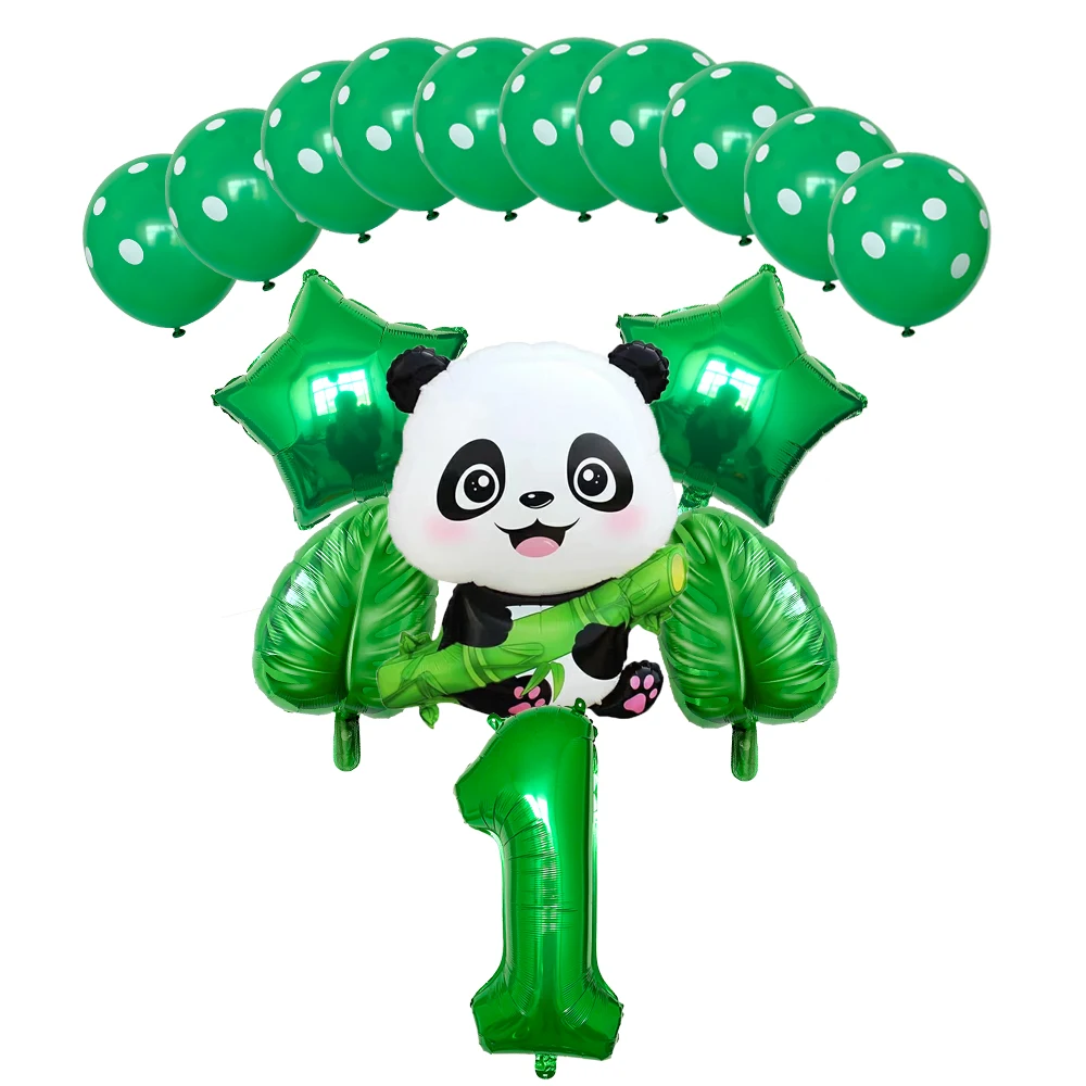 Cartoon Panda Tier Grün 32 zoll Folie Anzahl Ballon Set Kinder Geburtstag Party DIY Dekoration Baby Dusche Kinder Tier ballon