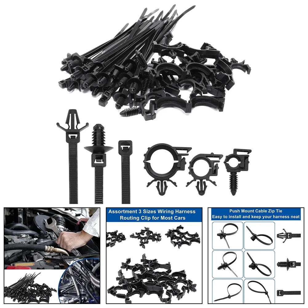 45Pcs Push Mount Cables Zips Ties With Cars Wire Routing Clips Fitment Self Locking Fastening Universal  Premium Quality