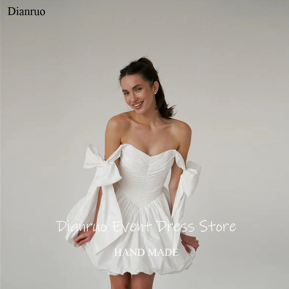 

Dianruo Spaghetti Bow Straps Wedding Dress A Line Ruched Bodice Vestido De Noiva Mini Modern 2026 Homecoming Dresses Customized