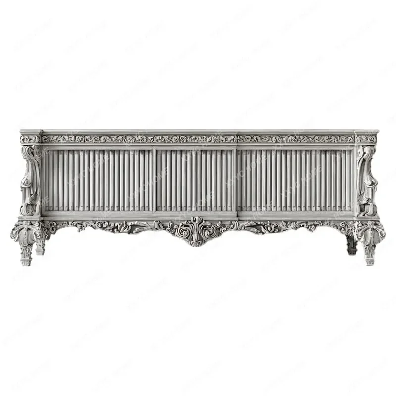 Solid wood carved solid wood TV cabinet, living room wall decorative cabinet, retro and old gray entrance cabinet