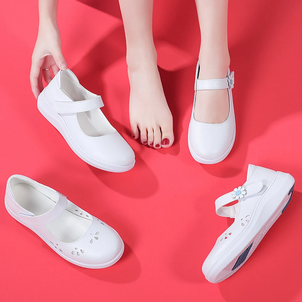 

Womens Ladies Slip on Lolita Shoes Breathable Leather Mary Jane Nurse Shoes Lightweight White Flat Versatile Shoes Walking Shoes