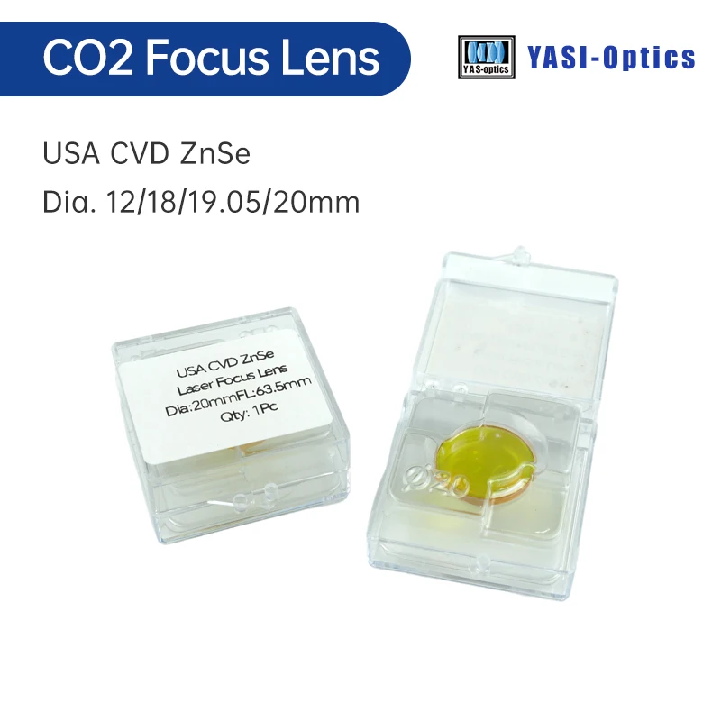 Yasi USA CO2 CVD ZnSe Laser Focus Lens Dia.18 19.05 20 mm FL38.1 50.8 63.5 101.6 127mm for Laser Engraving Cutting Machine