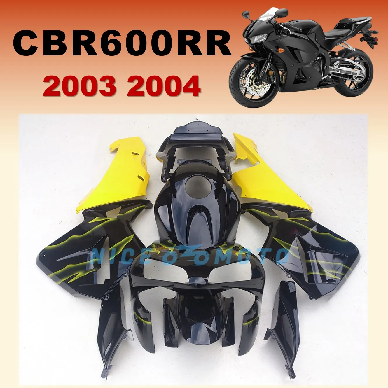 

Новый обтекатель ABS для Honda CBR600RR 2003 2004 CBR 600 03 04, литьевая форма для мотоцикла, кузов, черный, желтый