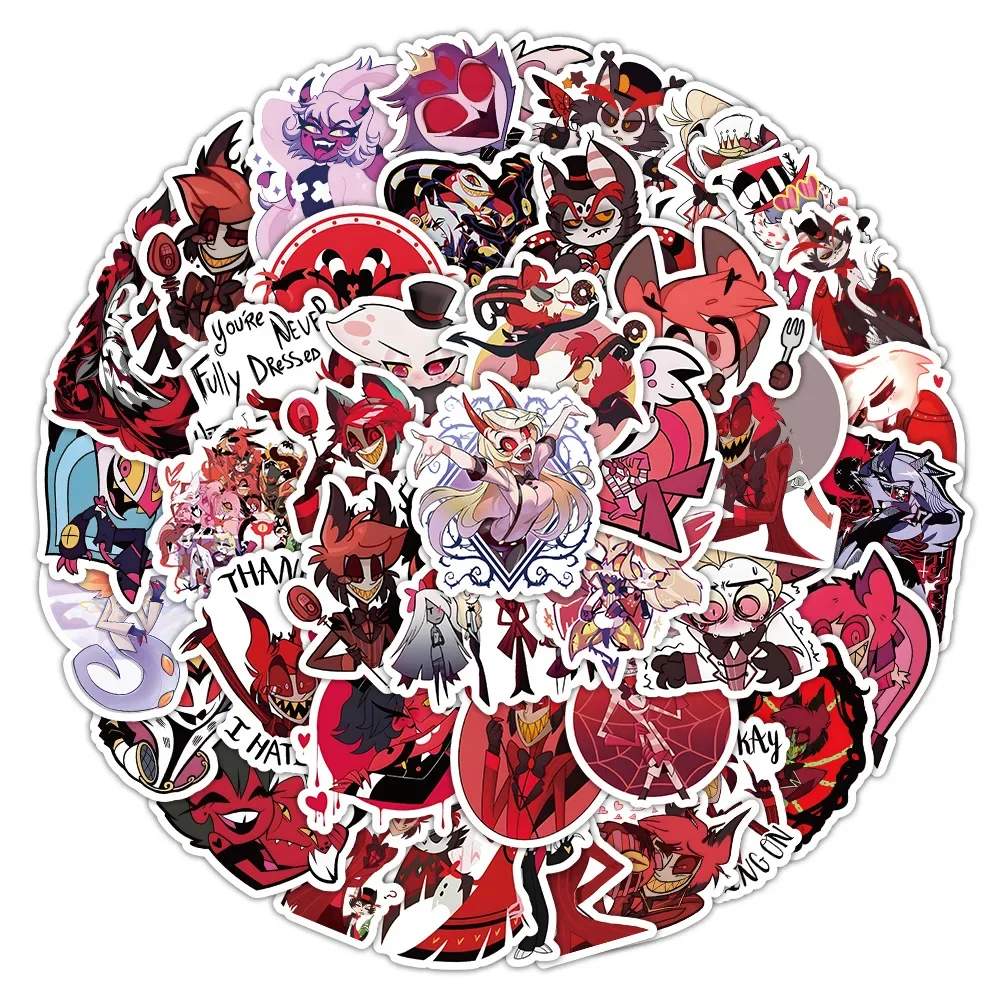 50pcs Hazbin Hotel Stickers Cute Cartoon Stationery Guitars Water Cups Skateboards Mobile Phone Labels Decoration Kids Gifts