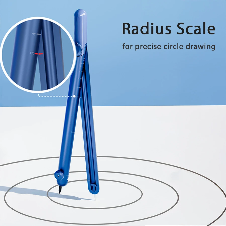 Geometry Drawing Digital Radius Compass Set With Safety Protective Cover 4 Extra Leads Refills for School Students Office