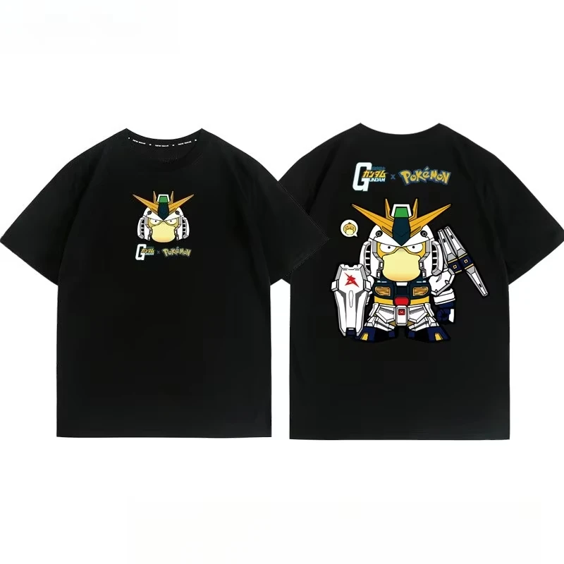 

Pokémon Joint Mobile Suit Gundam Cartoon Short Sleeve Top Anime Peripheral Men's and Women's Summer T-Shirt Top Clothing