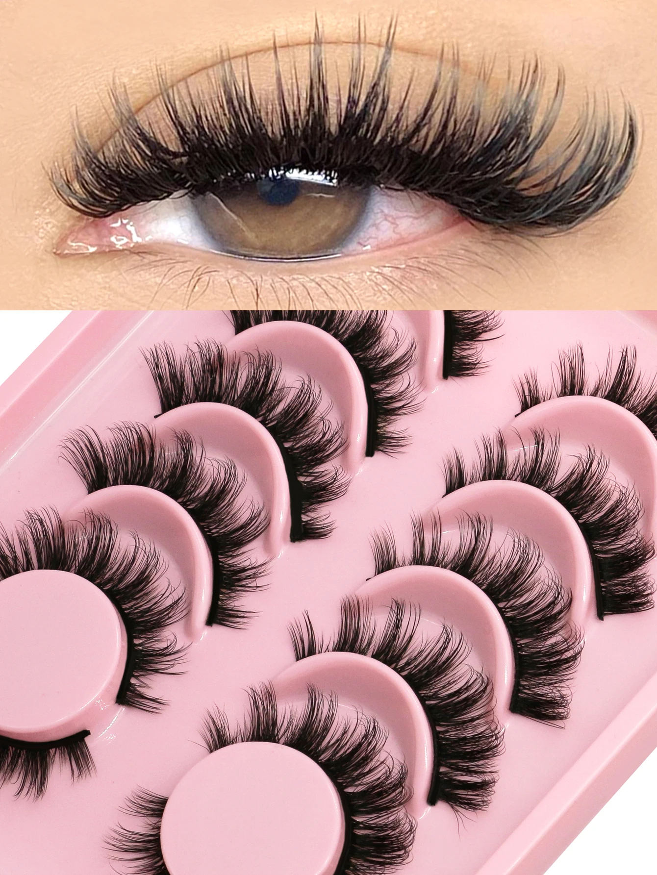 GROINNEYA Fluffy Eyelashes 5/6 Pairs Manga Lashes 3D Natural False Lashes Soft Cross Thick Fluffy Lashes Extension Makeup