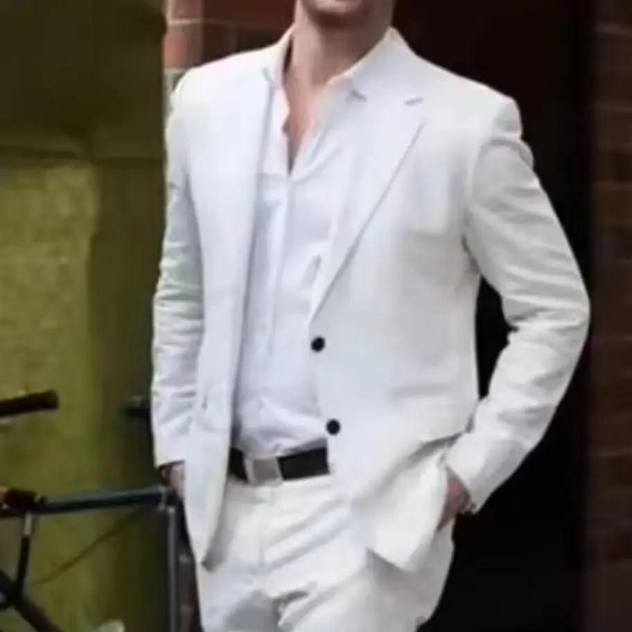 

Summer Beach White Men Suits Custom Slim Fit Groomsmen Tuxedo Casual Bridegroom Blazer 2 Piece Set Trajes Elegante Para Hombres