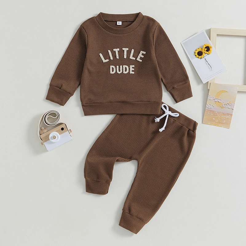 2023-06-06 Lioraitiin 0-5Years Toddler Boys 2PCS Fall Pants Sets Long Sleeve Letter Print Tops and Drawstring Pants Sets