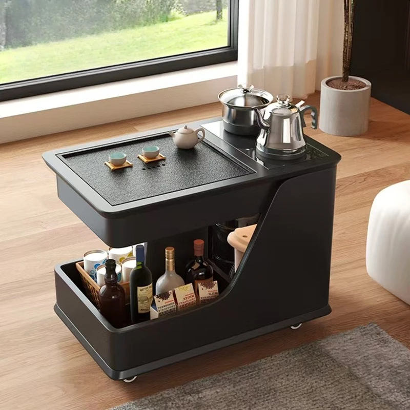 Factory Direct 2026 Top RatedMadera maciza, mesa de centro creativa, extraíble, mesa de té con carrito de roble, mueble lateral